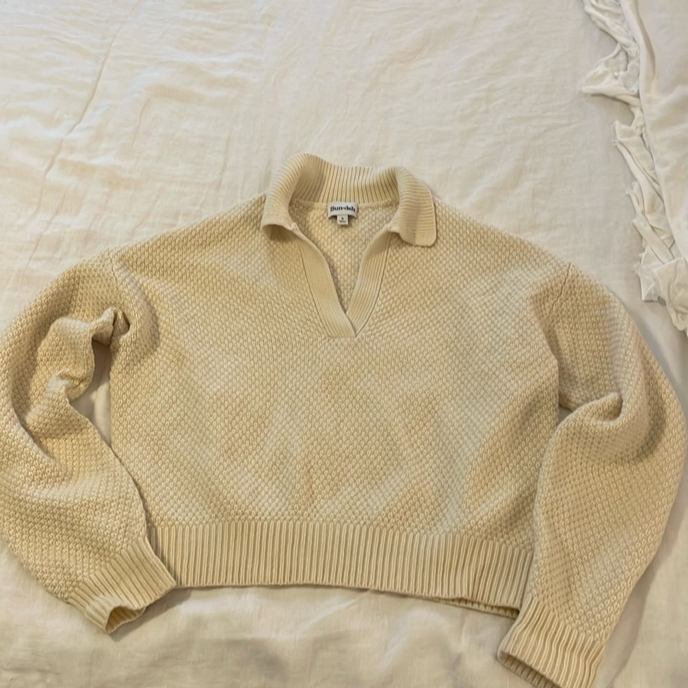Aritzia Sunday Best Knit Polo Collar Lottie Wool Cable Knit Sweater